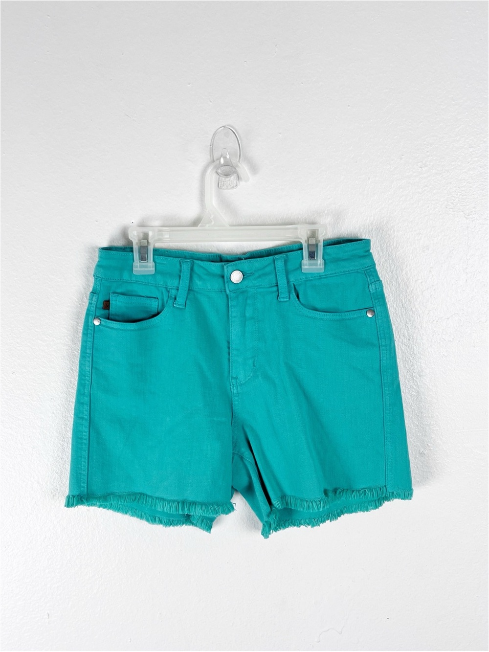 JUDY BLUE Green Garment Dyed Five Pockets Fray Hem Shorts Medium Beach Summer